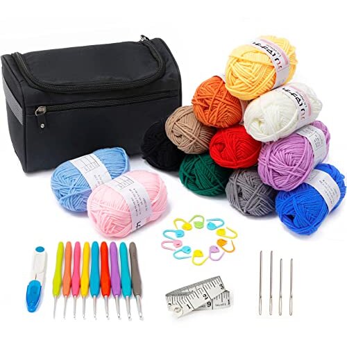 Crochet Kits for Beginners Adults Crochet Starter Kit Crochet Sets for Adults with Wool and Yarn Storage Bag